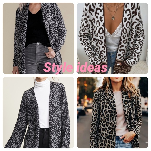 Black Leopard Print Open-Front Sweater with zip up over shoulder. - Picture 10 of 12